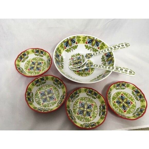 Cynthia Rowley Other - 𝅺CYNTHIA Rowley 7 piece Melamine Salad Bowl Set green red white